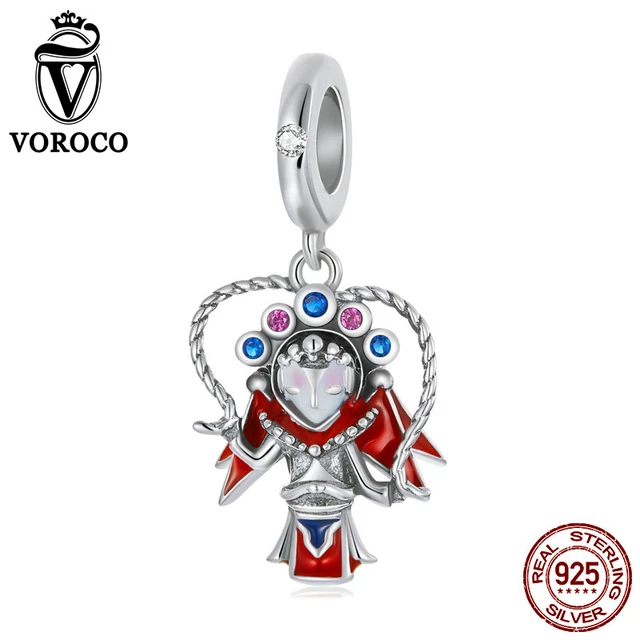 Women 925 Sterling Silver Peking Opera doll pendant Charm Fit Bracelets VOROCO