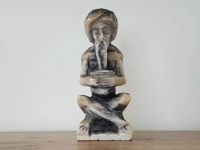 Antique Chinese Stone Hand Carved Seated Male Figure - Qing Dynasty