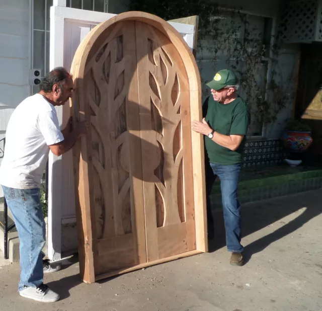 Rustic reclaimed lumber arched double door solid wood hand carved pre hung 5