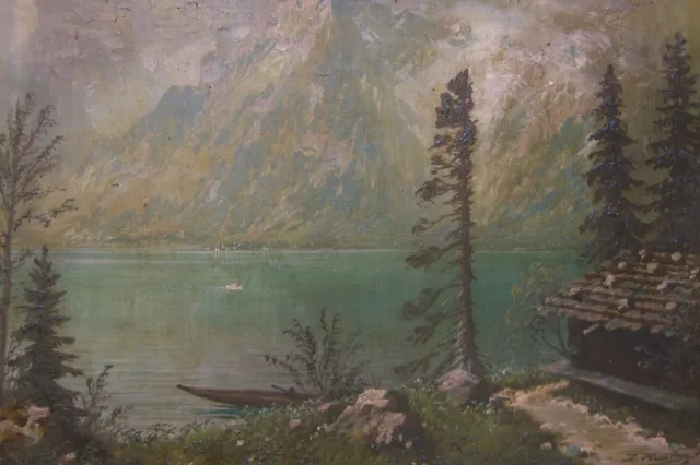 ::Johann Hering *1875 Lützen Ölgemälde Tanne Bergsee Alpen Signiert Antik Ölbild 2