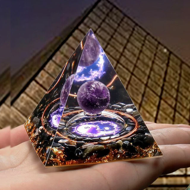 Orgonite Pyramid Amethyst Peridot Healing Crystal Energy Orgone EMF Protection