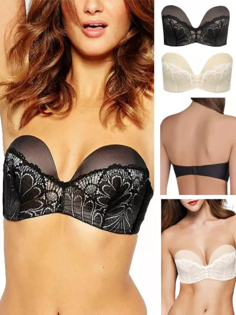 WONDERBRA NUDE MOULDED STRAPLESS PUSH UP BRA WITH HANDS INSIDE