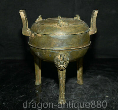 8" Rare Old Chinese Bronze Ware Dynasty Palace Beast Leg Incense Burner Censer