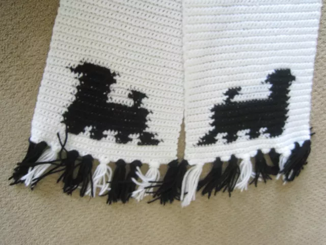 Hand Knitted TRAIN SCARF Black White 9"x80" Winter