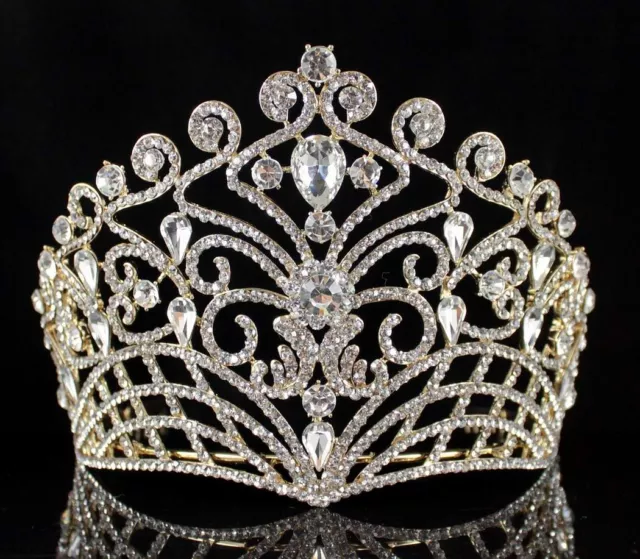 Lush Clear Austrian Crystal Rhinestone Tiara Crown Bridal Pageant T11884G Gold