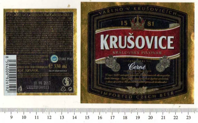 Beer Label - Kralovsky Brewery - Czech Republic - Krusovice Cerne (Dark)