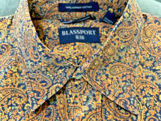 Bill Blass Blassport Multi-Color Paisley L/S Mens Cotton Shirt Size Large
