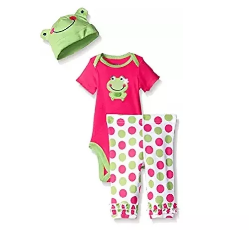 Gerber Girl 3-Pc Pink Frog Set Onesie, Pants & Cap Size 3/6M BABY CLOTHES GIFT