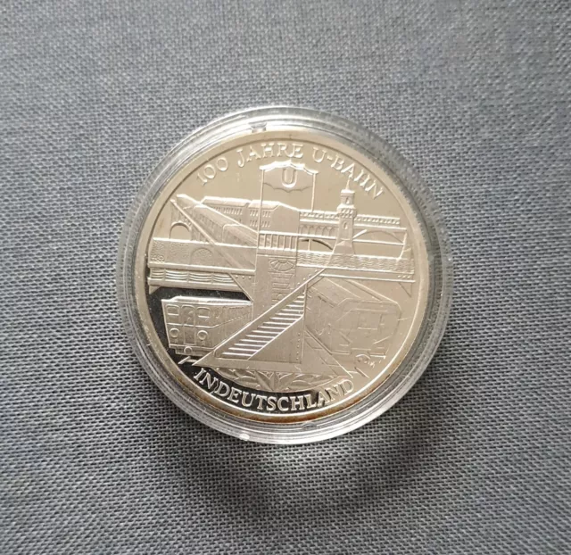 10 Euro Silber Münze in  PP -100 Jahre U-Bahn in Deutschland- mit Original Flyer
