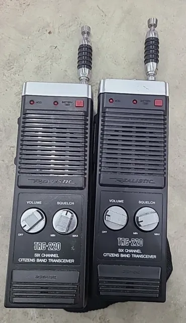 Pair of Vintage Realistic TRC-220 6 Channel Walkie Talkies Power On