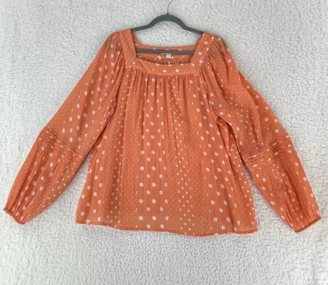 LC Lauren Conrad Orange Polka Dot Print Shirt Womens Long Sleeve Size XL