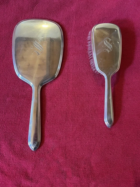 Vintage Gorham Sterling Silver Brush and Hand Mirror Set “S” Monogram