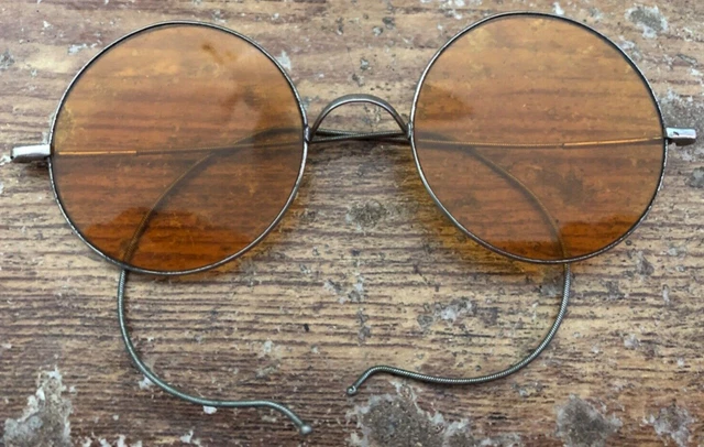 Vintage WILLSON Round Wire Rim Sunglasses Tinted Yellow / Orange Lens steampunk