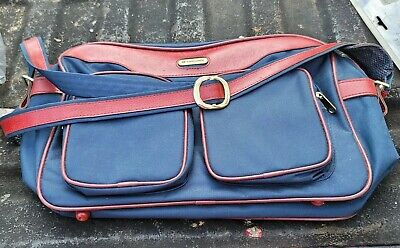 Vintage Samsonite Silhouette Carry On Leather Travel Messenger Shoulder Bag Navy