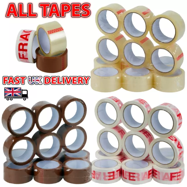 LONG LENGTH PACKING TAPE STRONG - BROWN / CLEAR / FRAGILE 50mm x 66M PARCEL TAPE