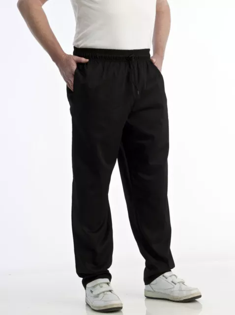 BLACK CHEF TROUSER Catering Elasticated UK Kitchen Chefs Trousers 3 Pockets