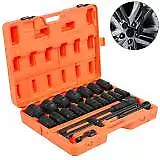 22 Pc Impact Socket Set 3/4" Drive Deep SAE Cr-Mo Extension Bar Sliding T-Bar