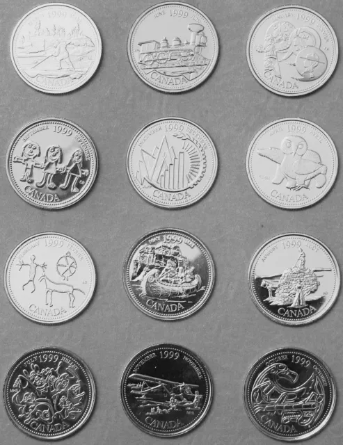 1999 Canada Millenium Bu 25-Cent Quarter Unc Set Of 12 Coins