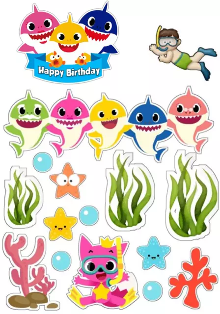 Baby Shark Edible Cake Scene Cupcake Toppers Image Birthday Party doo doo