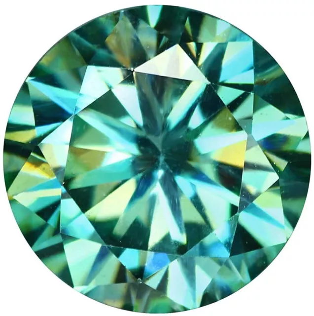 Suelto Moissanita Diamante 3.1Ct. Azul Verde Brillante Redondo Cut para Anillo