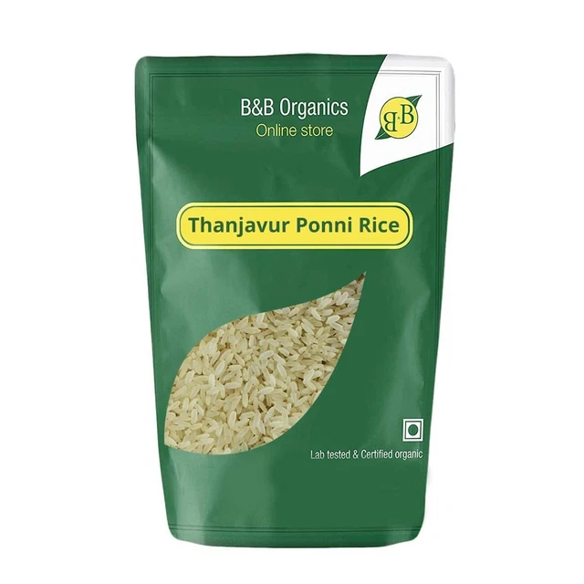 Bio-Ponni-Reis, gekochter, ballaststoffreicher Tanjavur-Reis, Packung mit 1 kg