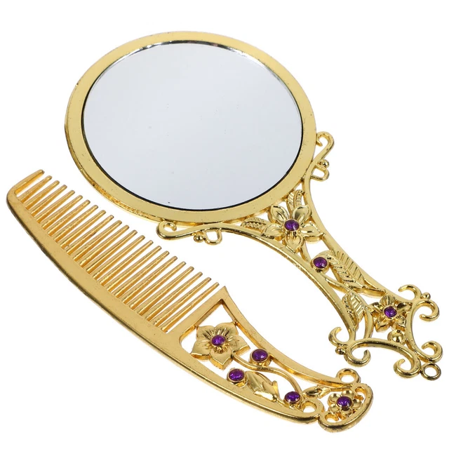2-teiliges Vintage-Set: Metall-Kamm & Spiegel Im Russischen Schloss-Design – Tragbares Beauty-Tool (Kupfer)