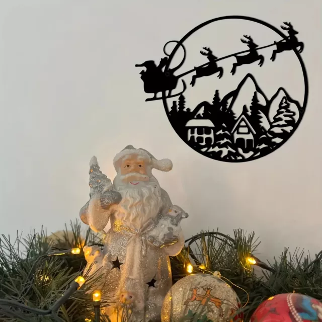Santa Claus Reindeer Sleigh Car Metal Wall Art Decor, Christmas Decoration