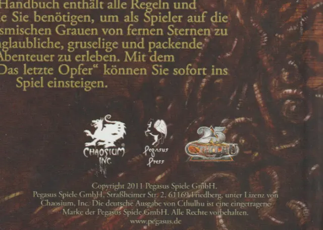 ✪ Cthulhu Spieler-Handbuch Dritte Edition, Pegasus Press | BUCH | SEHR GUT 2