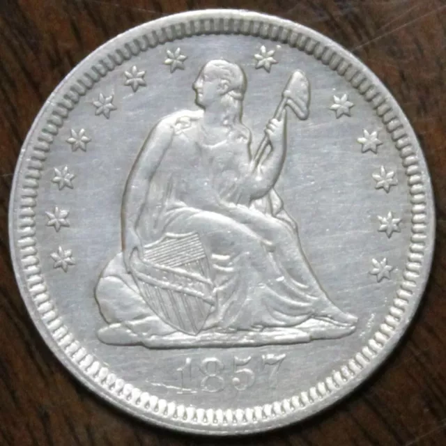 1857 Seated Liberty 25c Quarter AU No Arrows No Motto Rare Coin From Collection