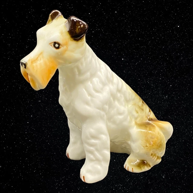 VINTAGE PORCELAIN WIRE FOX TERRIER FIGURINE Dog 3”T 3”W