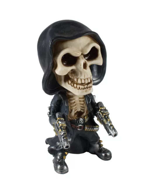 Gothic Deko Figur Sensemann mit Pistolen Skulptur Totenkopf Todesengel Skelett