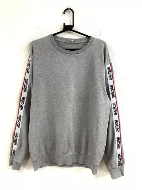 MOSCHINO Taped Arm Logo Men's Grey Cotton Sweatshirt Pullover Sweater 2XL