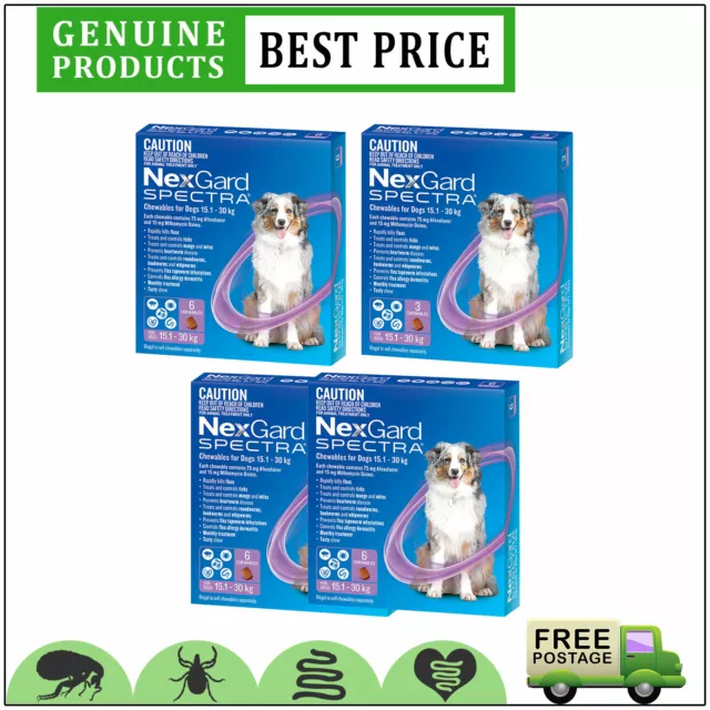 Nexgard Spectra Flea Worms Protection for Dogs 15 to 30 Kg 3,6,12 Doses PURPLE