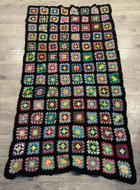 Handmade Vtg Crochet Granny Square Afghan Lap Blanket Throw Multi Color 35”x63”