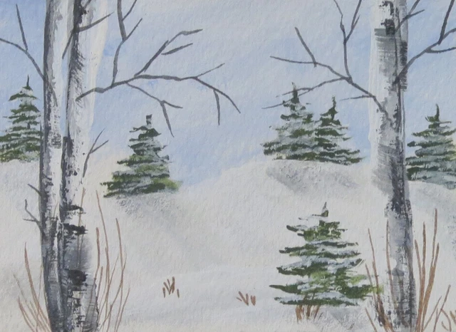 ACEO  Original Watercolors   "Snowy Shadows"   Janet Hufnagle  ATC miniature