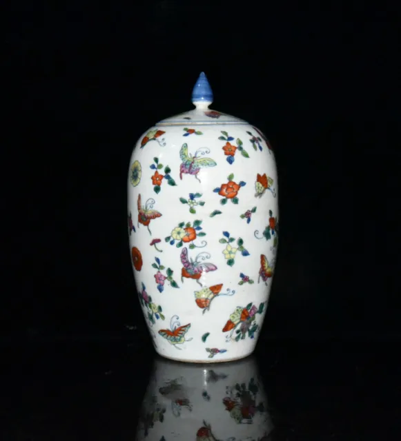 Chinese Doucai Porcelain Handmade Butterfly Flowers&Plants Pattern Pot 7429