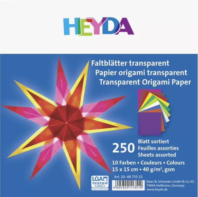 FALTBLÄTTER Transparent ORIGAMI Heyda 250 Blatt 10 Farben 3