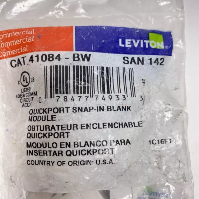 Leviton CAT 41084-BW SAN 142 QuickPort Snap-In Blank Module - Qt 10