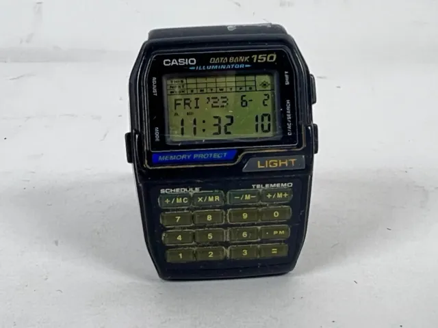Vintage CASIO 1477 DBC-150 DATA BANK 150 Calculator Digital Watch - New Battery
