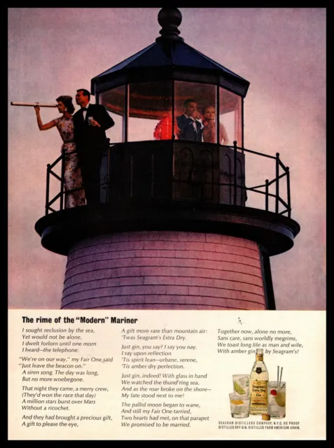 1962 Seagram's Gin The Rime Of The "Modern Mariner" Lighthouse Vintage Print Ad