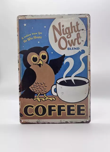 Blechschild Night Owl Coffee 20x30cm Nostalgie Retro Reklame Vintage Geschenk