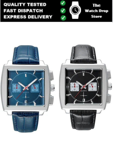 Wristwatch Monaco Chronograph Calibre 12 Mens Luxury Quartz Leather Strap Watch