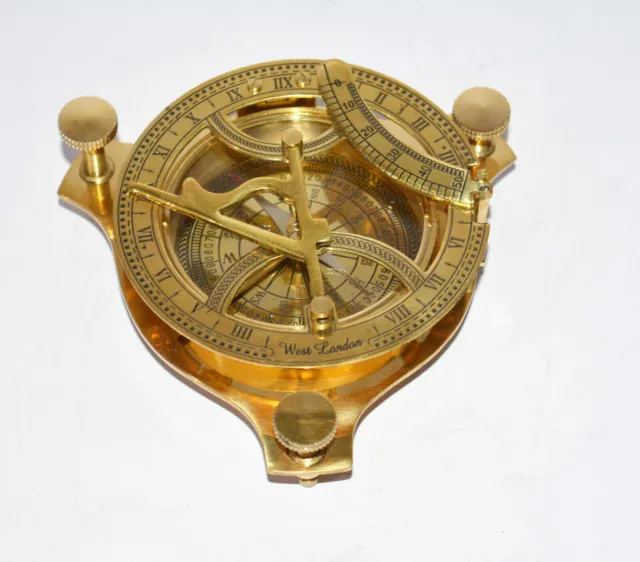 Vintage brass 4" compass maritime marine nautical sundial Antique compass gift
