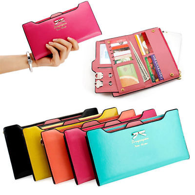 Women Cute Bow Long Leather Thin Wallet Purse Multi ID Credit Card Holder Gift
