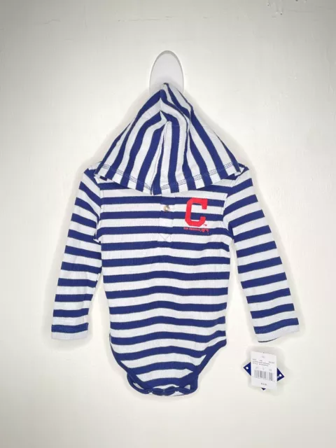 MLB Cleveland Baseball Hooded One Piece Baby Sizes Old Logo Waffle Knit  Stripe