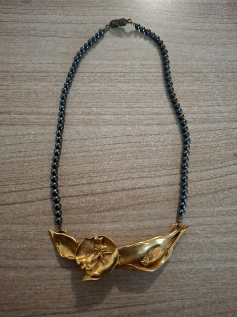 Collier Ras De Cou En Métal Doré - Signé Sonia - Occasion, Style Créateur Vintage