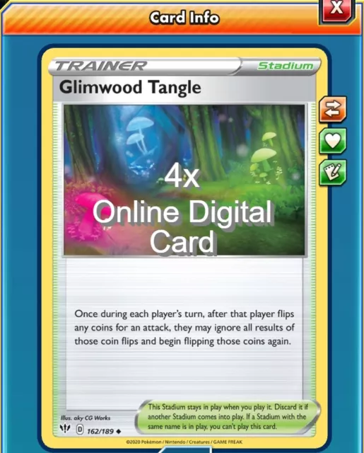 Glimwood Tangle 4X Pokemon TCG Online PTCGO 162/189 DIGITAL CARD SENT FAST