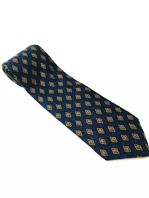 Zylos George Machado 100% Silk Men's Necktie, Navy With Gold and Red Accents