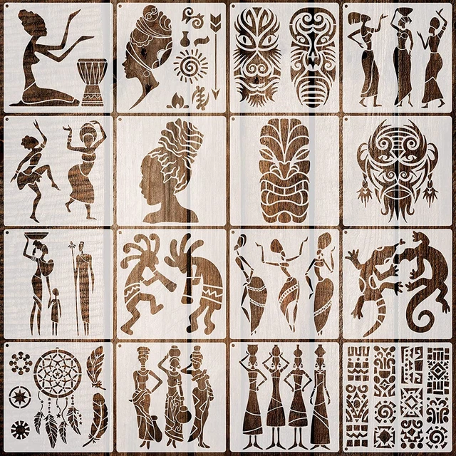 16 Pieces African Tribal Stencils Congo Mask Stencil Tribal Faces Stencil Africa