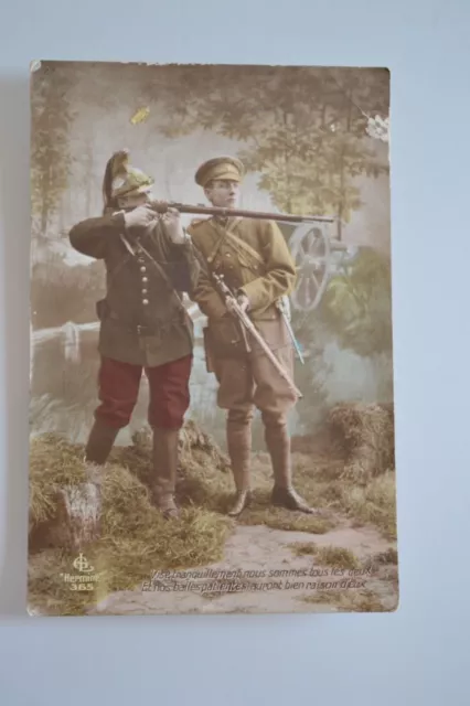 Carte Postale Patriotique 1915 Ww1 Guerre 14-18 Cpa Poilu Dragon France Belgique